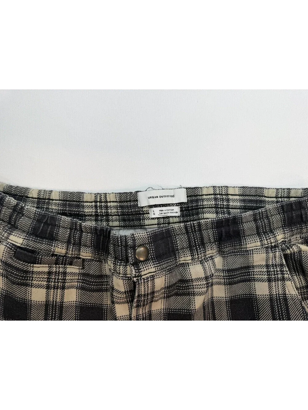 Urban Outfitters Men's Pajama Pants Straight Plaid Flat Front Size L Black White